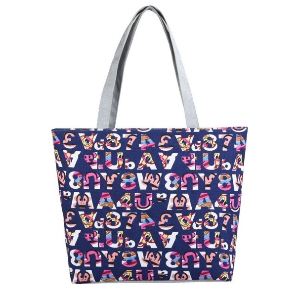 Bolso de lona para mujer con letras azul oscuro