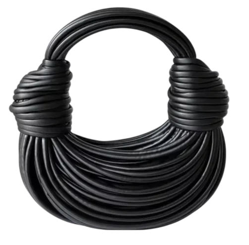 Bolso de lujo para mujer en forma de fideos 25 x 10 x 27 cm Con atado de cuerda Bolso elegante Cuero sintético y poliéster Accesorio estiloso para el uso diario negro