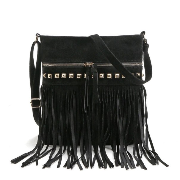 Bolso de mano de mujer con flecos M1751 negro