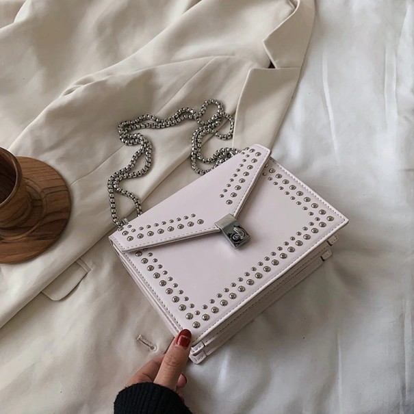 Bolso de mano de mujer con tachuelas M686 blanco