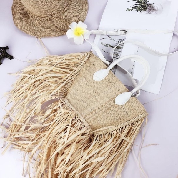 Bolso de mano de paja para mujer M1475 blanco