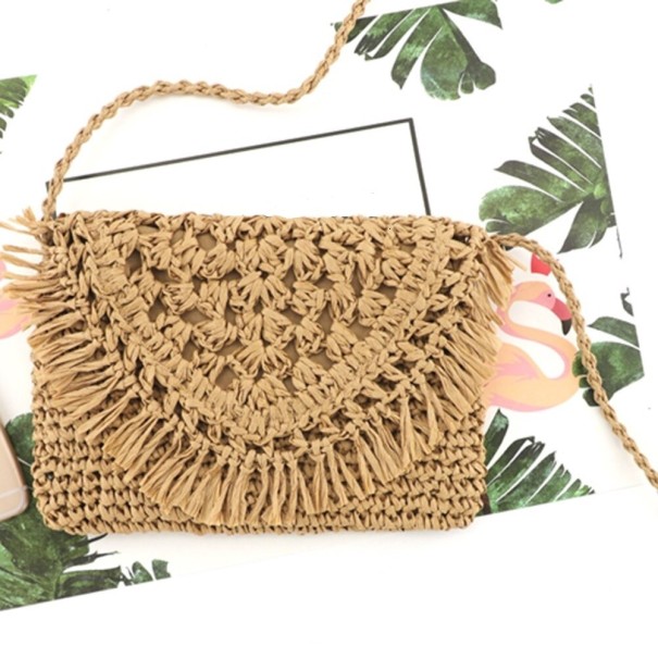 Bolso de mano de paja para mujer M976 marrón claro