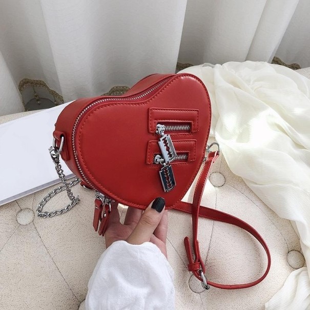 Bolso de mano de piel con forma de corazón para mujer rojo