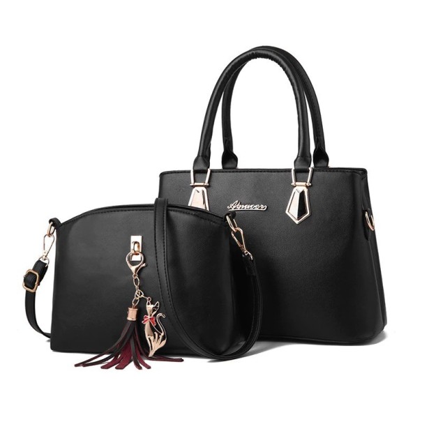 Bolso de mano de piel para mujer, conjunto de 2 piezas negro