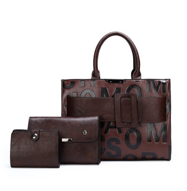 Bolso de mano de piel para mujer, conjunto de 3 piezas M1660 marrón oscuro