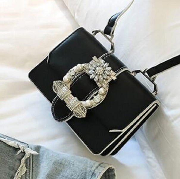 Bolso de mano de piel para mujer M1054 negro