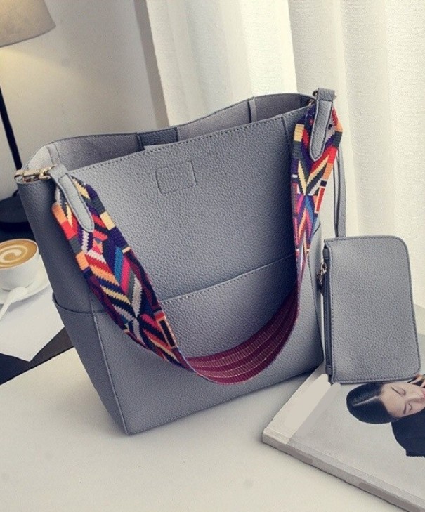 Bolso de mano de piel para mujer M1095 gris