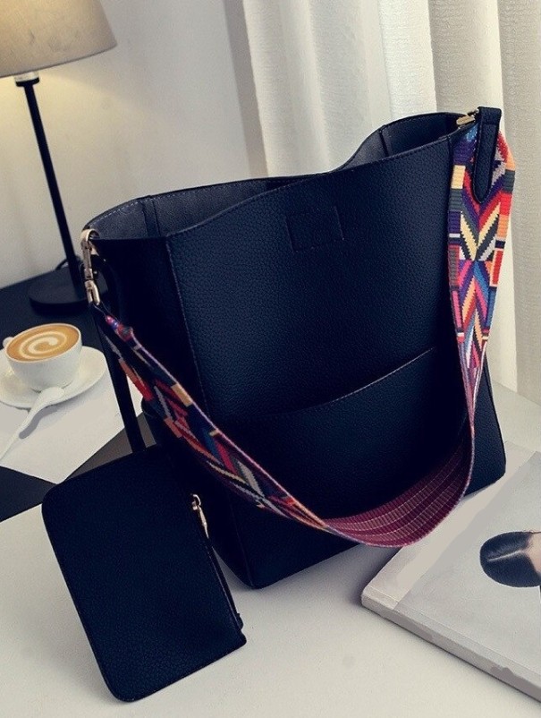Bolso de mano de piel para mujer M1095 negro