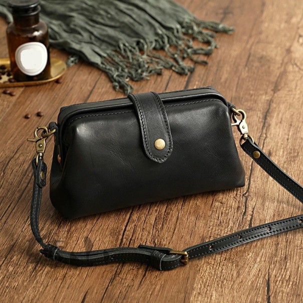 Bolso de mano de piel para mujer M1105 negro
