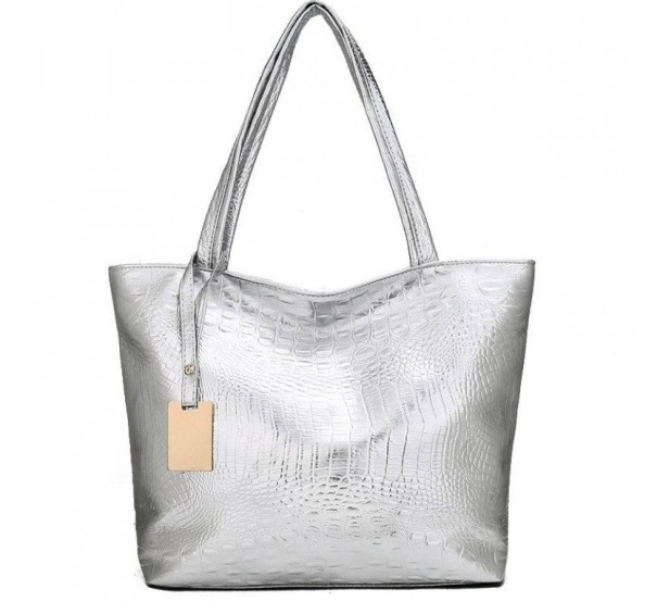 Bolso de mano de piel para mujer M1205 plateado