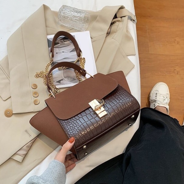 Bolso de mano de piel para mujer M1216 marrón oscuro