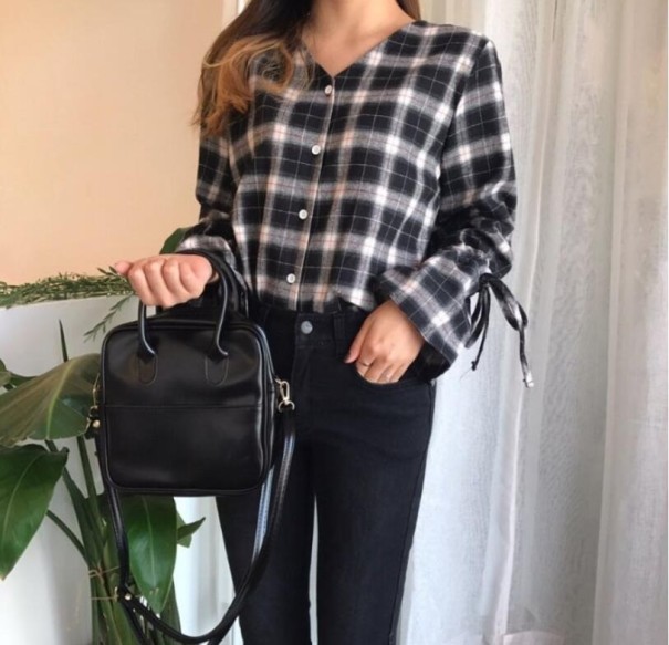 Bolso de mano de piel para mujer M1313 negro