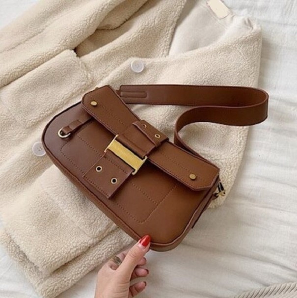 Bolso de mano de piel para mujer M1332 marrón oscuro