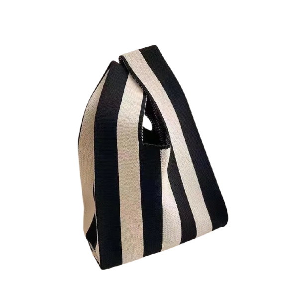 Bolso de mano de punto para mujer con patrón a rayas 20x35 cm poliéster con forro de algodón para uso diario y tiempo libre blanco