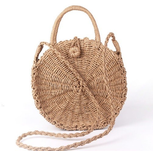 Bolso de mano moderno de ratán para mujer J1671 caqui 30 cm