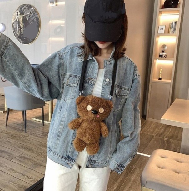 Bolso de mano para mujer de piel sintética con forma de oso M1138 marrón