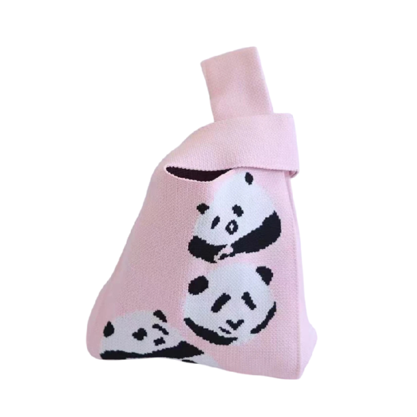 Bolso de mano tejido para mujer con motivo de panda 20x35 cm poliéster con forro de algodón bolsa rosa para uso diario 1