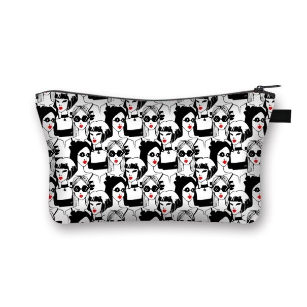 Bolso de maquillaje femenino con estampado de labios y besos Estuche para cosméticos y brochas de poliéster Cremallera con asa Tamaño 13 x 21,5 cm 5