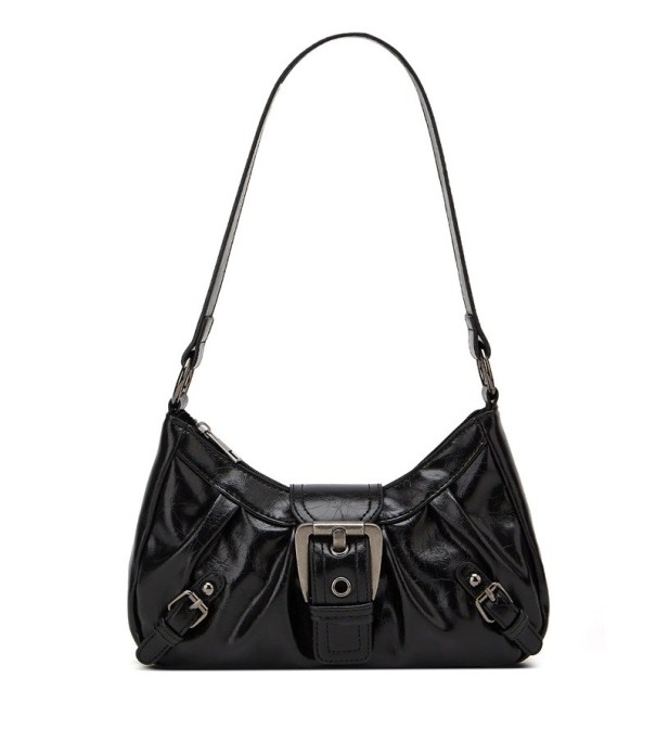 Bolso de mujer 27 x 7 x 17 cm Estilo retro Y2K Cuero sintético Bolso de moda alargado con diseño destacado para uso diario negro