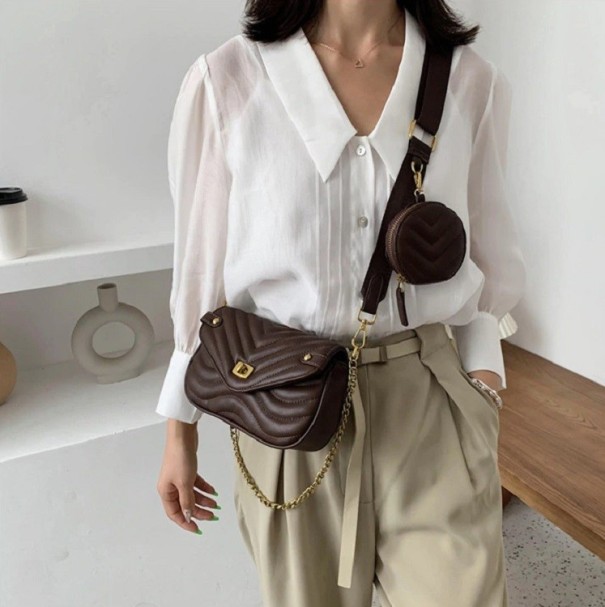 Bolso de piel para mujer M1364 marrón oscuro