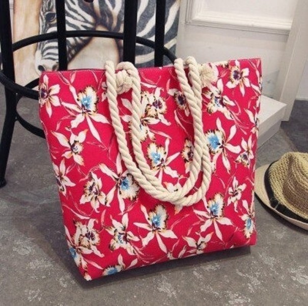 Bolso de playa de mujer con flores 3