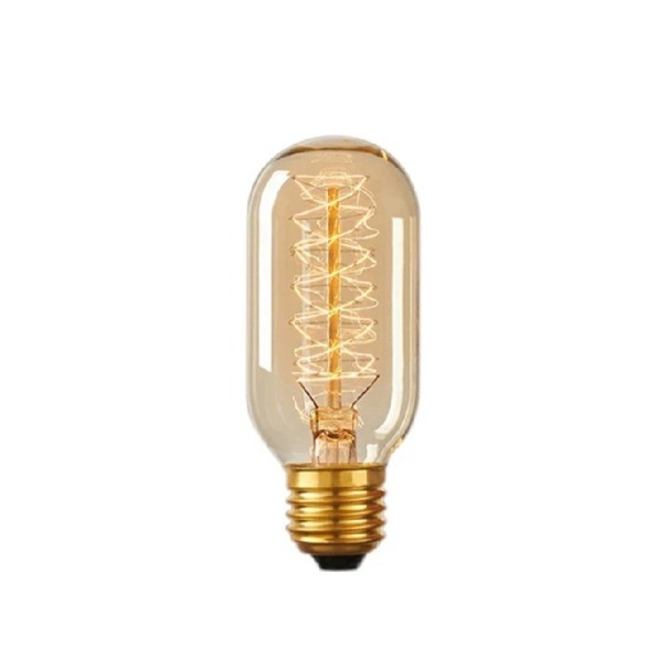 Bombilla con espiral T45 Forma tubular Casquillo E27 40 W 220 V Ángulo de iluminación 360° Vidrio ámbar Dimensiones 112 x 45 mm Para lámparas de araña 1