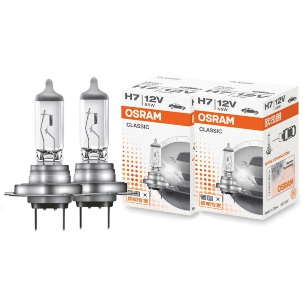Bombilla halógena para automóvil OSRAM Classic H7 12 V 55 W 3200 K versión OEM bombilla clara con base de metal para faros de automóviles 1