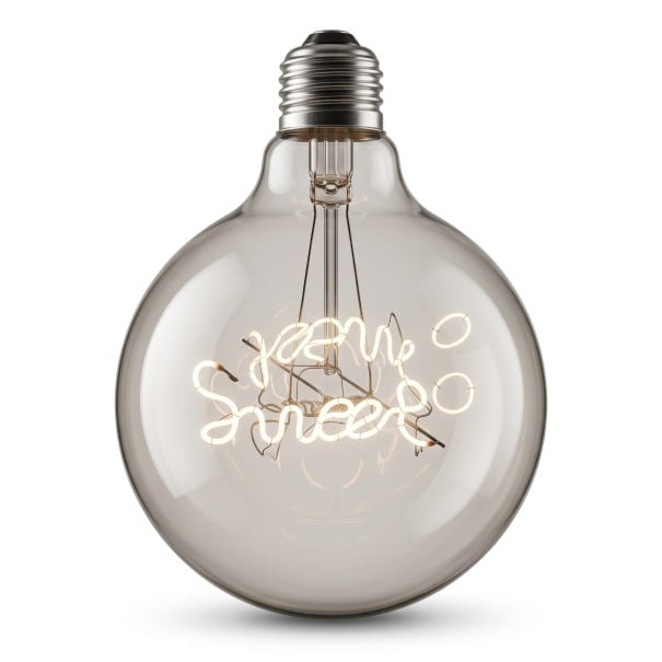 Bombilla LED en espiral G125 E27 Con el texto Sweet 4 W 220 V 12,5 x 17,5 cm Cubierta de vidrio y base de aluminio Luz blanca cálida Para lámparas y luminarias 1