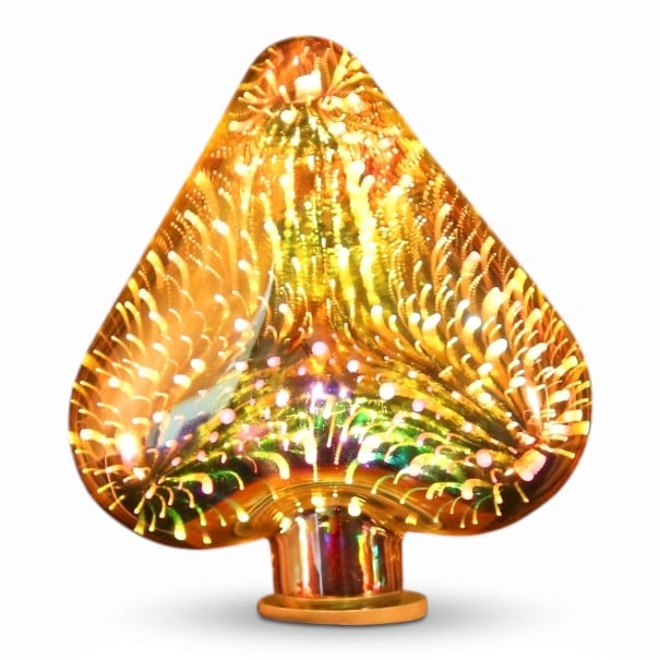 Bombilla LED en forma de corazón E27 Efecto de fuegos artificiales 6 W 85–265 V 50/60 Hz 14 x 17,5 cm Vidrio plateado Patrón multicolor Para lámparas y luces 1