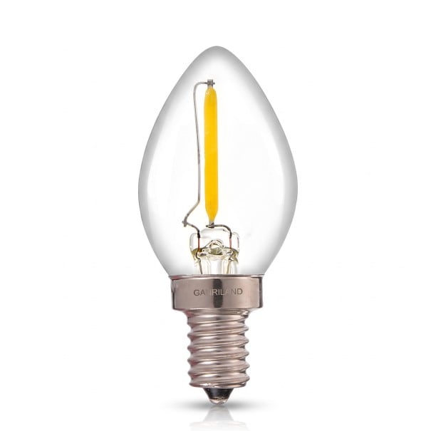 Bombilla LED regulable C7 E14 Forma de vela con filamento LED 0,5 W 220–240 V 63 x 23 mm Bombilla transparente Blanca cálida 2700 K Para lámparas y luminarias 1