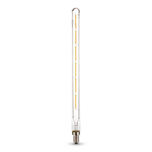 Bombilla LED tubular T20 E14 Forma larga con filamentos LED 6 W 300 x 20 mm Cubierta de vidrio transparente Blanca cálida 2700 K Para lámparas 1