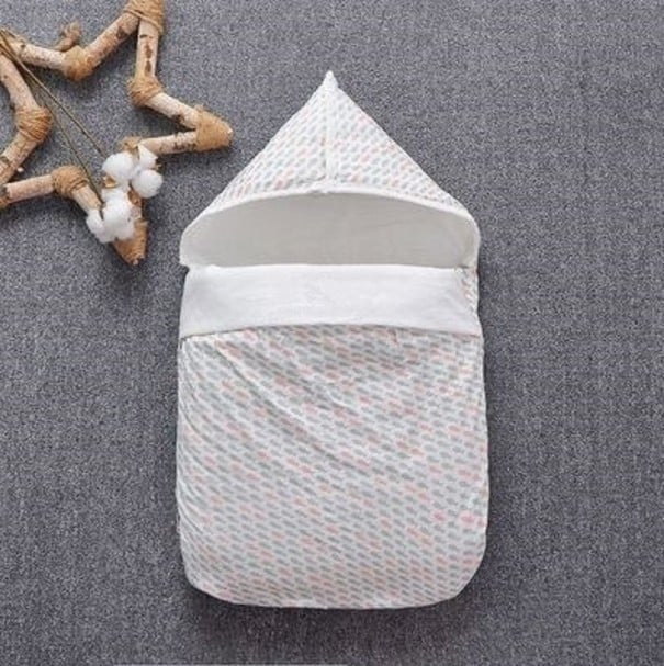 Bomulds sovepose til baby med hætte og lynlås Varm sækkepose med blødt quiltet indre lag Af 100% bomuld Mål 70 x 42 cm 2