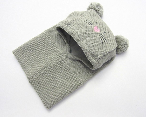 Bonnet d'enfant avec col en forme de chat J1852 gris S