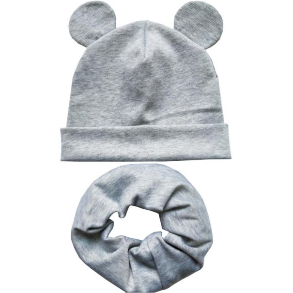 Bonnet d'enfant avec oreilles et ensemble de col 2 pièces gris