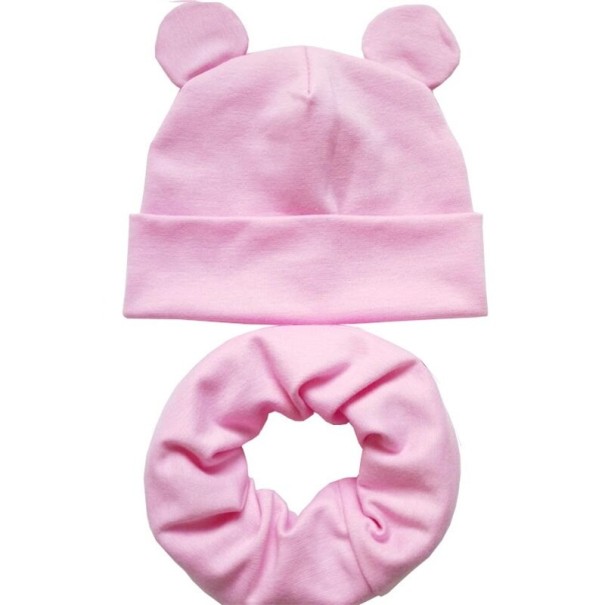 Bonnet d'enfant avec oreilles et ensemble de col 2 pièces rose