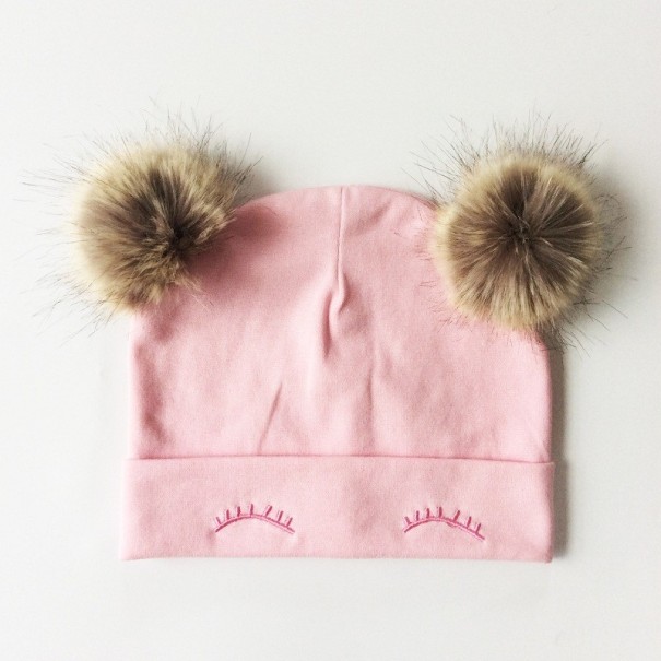Bonnet d'enfant avec pompons A1500 rose clair