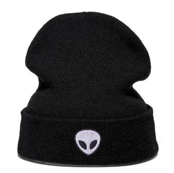 Bonnet d'hiver avec impression d'extraterrestre noir