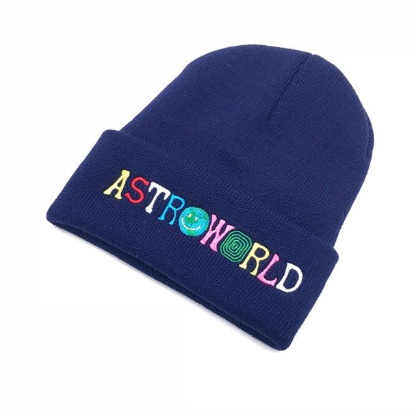 Bonnet d'hiver avec inscription colorée bleu foncé