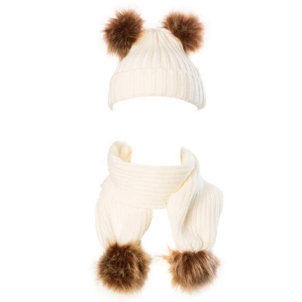 Bonnet d'hiver pour enfants avec écharpe blanc