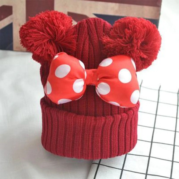 Bonnet d'hiver pour enfants avec nœud J2468 rouge