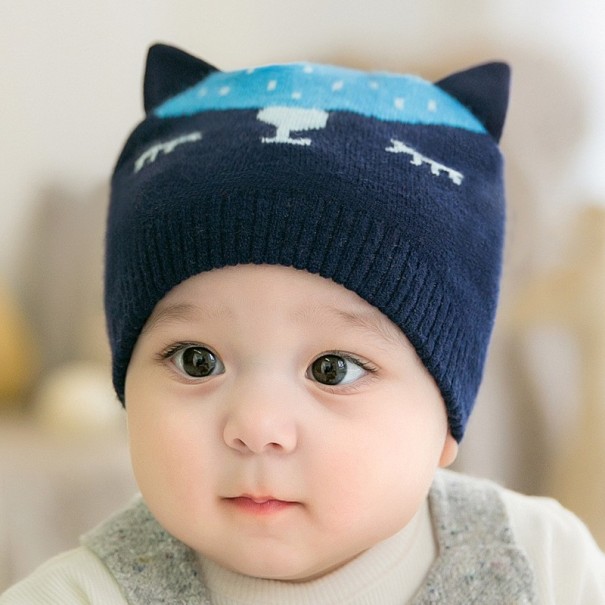 Bonnet d'hiver pour enfants avec oreilles bleu foncé