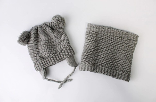 Bonnet d'hiver pour enfants avec oreilles + écharpe J2469 gris L
