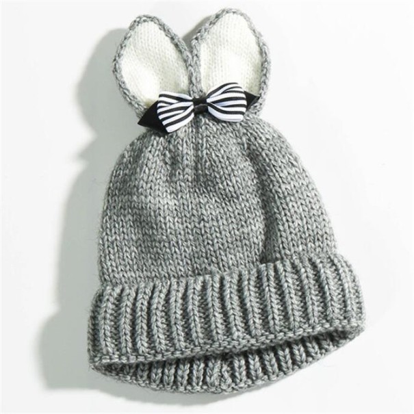 Bonnet d'hiver pour enfants avec oreilles et nœud J3030 gris