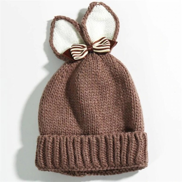 Bonnet d'hiver pour enfants avec oreilles et nœud J3030 marron