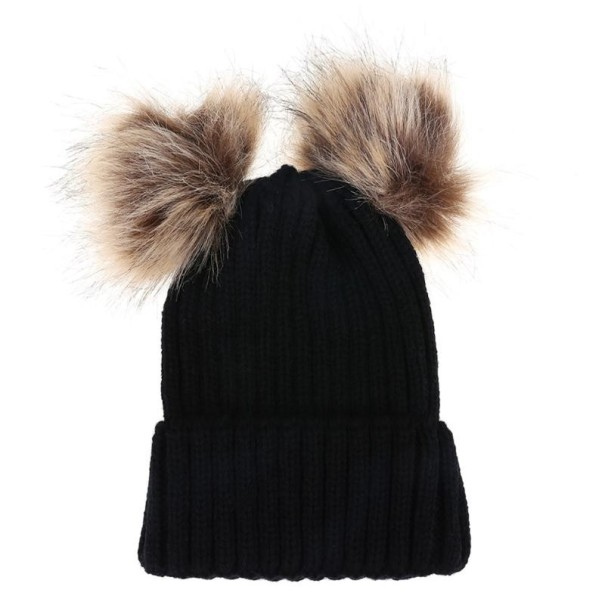 Bonnet d'hiver pour enfants avec pompons noir