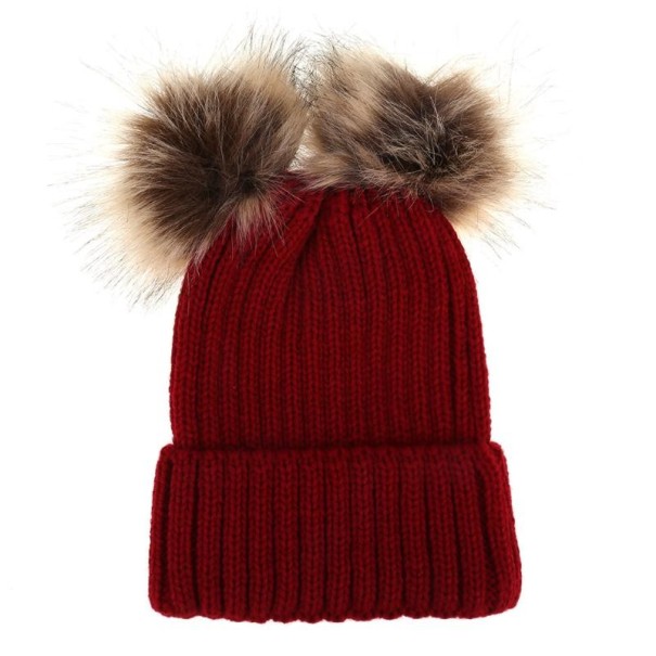 Bonnet d'hiver pour enfants avec pompons rouge foncé