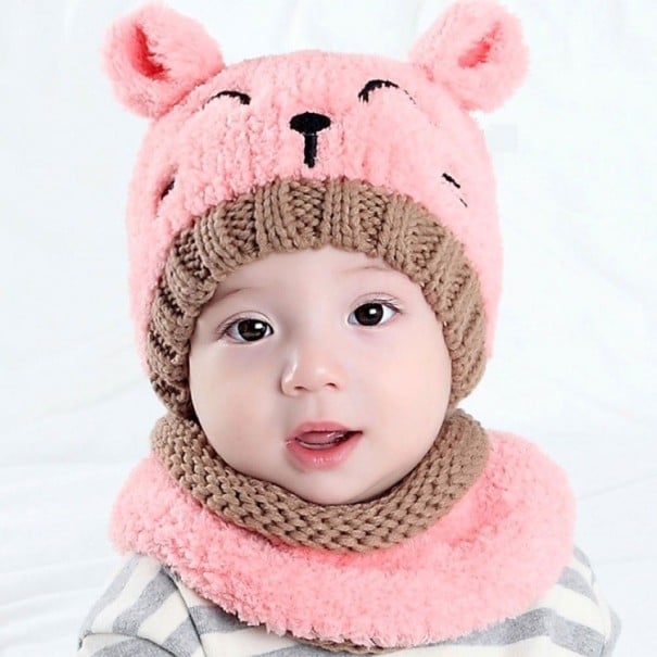 Bonnet d'hiver pour enfants et écharpe A398 rose