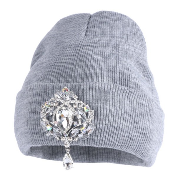 Bonnet d'hiver pour femme avec ornement gris