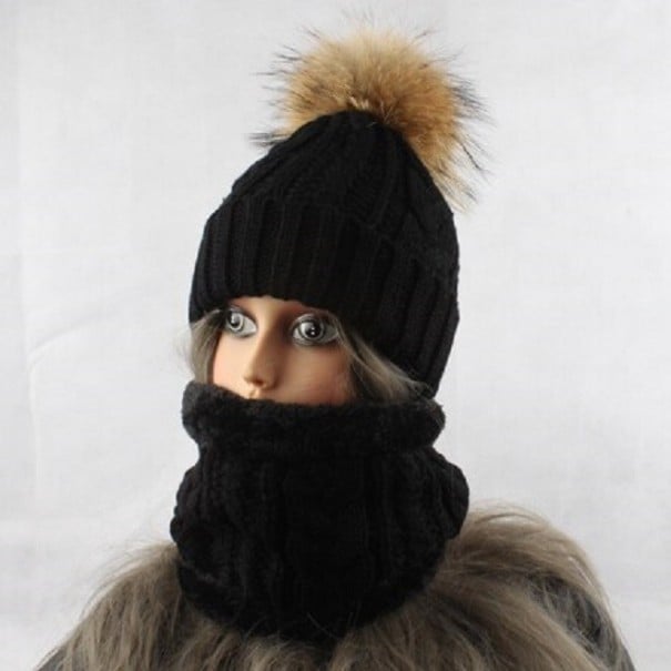 Bonnet d'hiver pour femmes avec col noir M