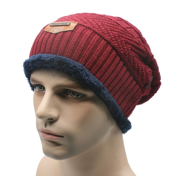 Bonnet d'hiver pour homme avec fourrure J2936 bordeaux